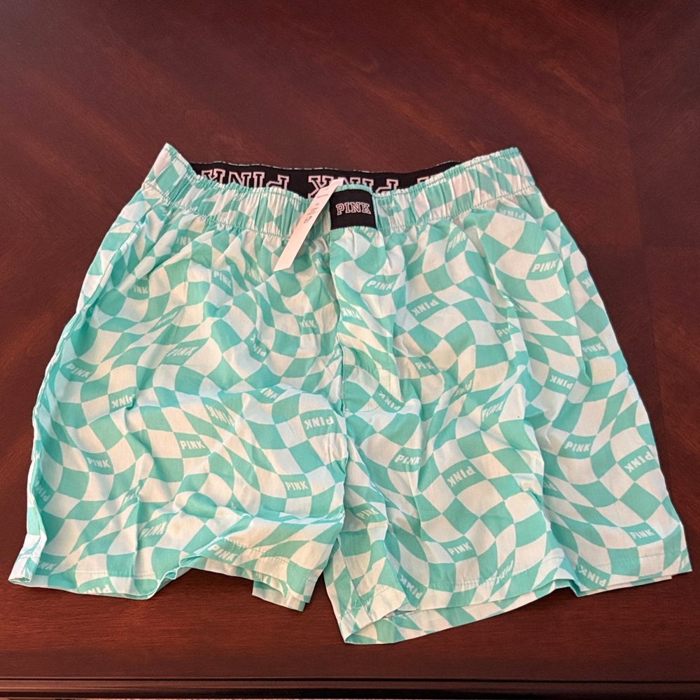 PINK Victoria's Secret Teal Checkered Sleep Shorts